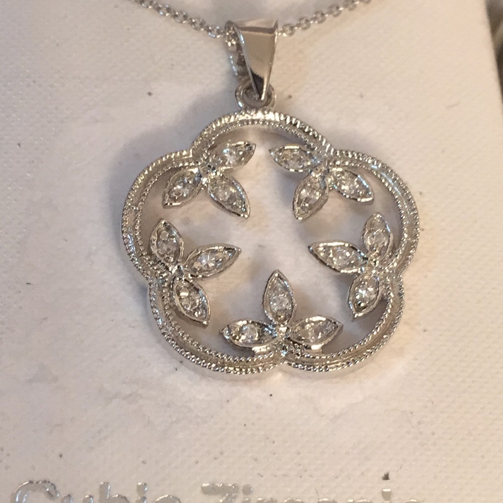 New Fleur de Lis Necklace Sterling with CZ NIB - Picture 4 of 12